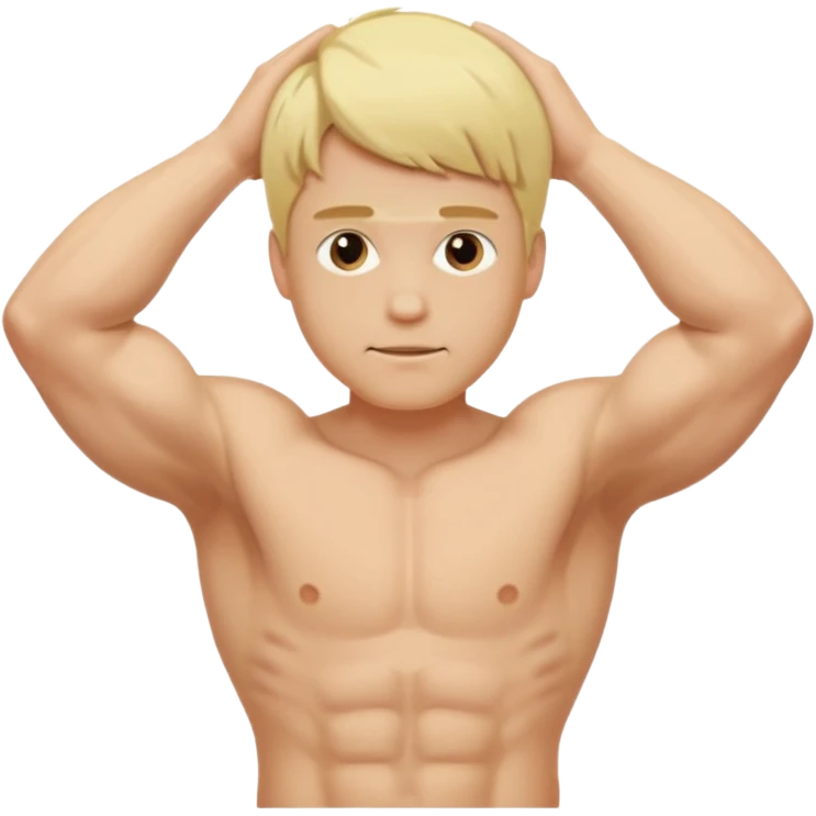 Blonde man with his face covered with two arms going through down left to up right emoji
