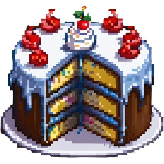 pixel art of a cake with multiple bites taken out of it emoji