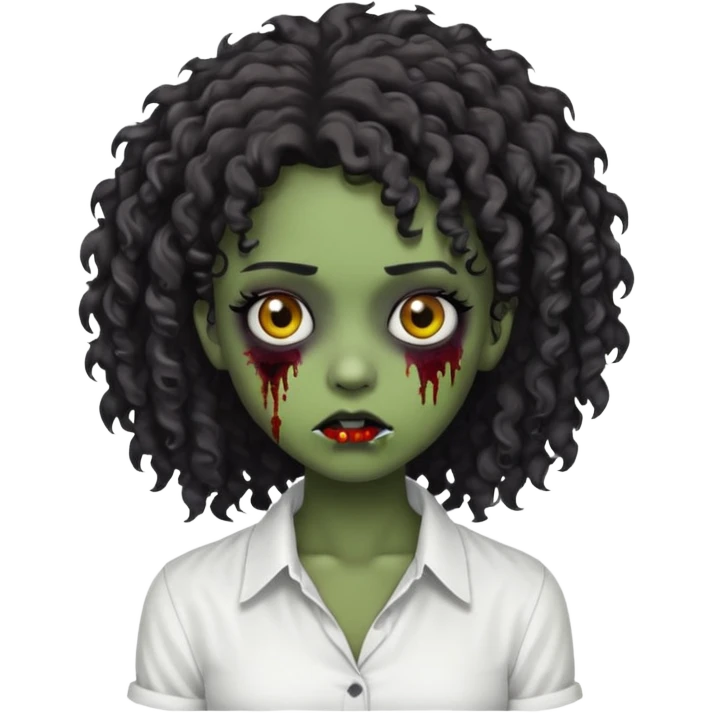 a curly haired emo zombie with a white blouse and dark skin emoji