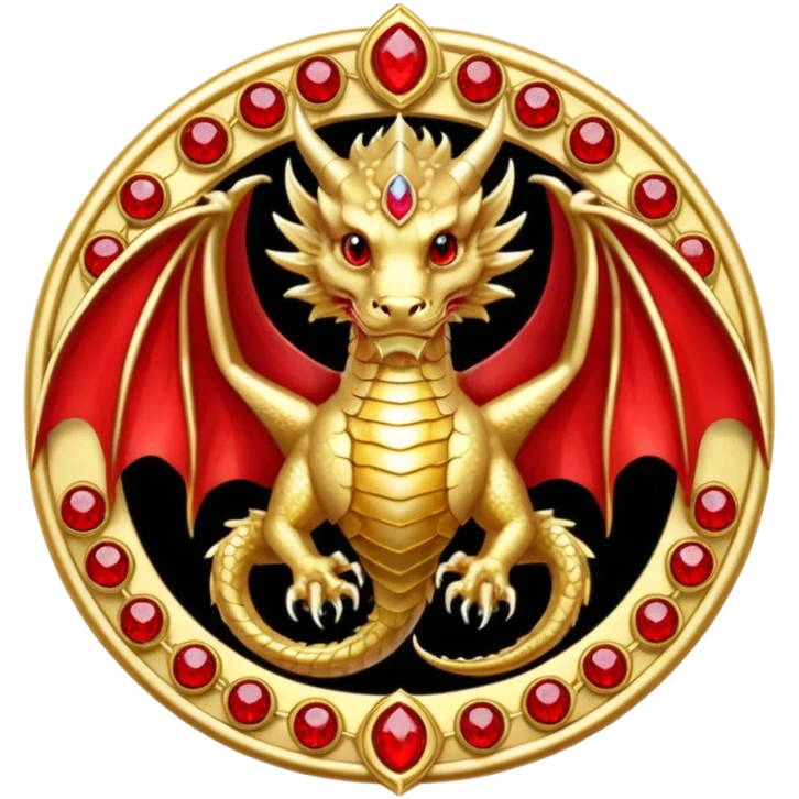 Golden Dragon with wings crest/brosch in a circle with red gems emoji