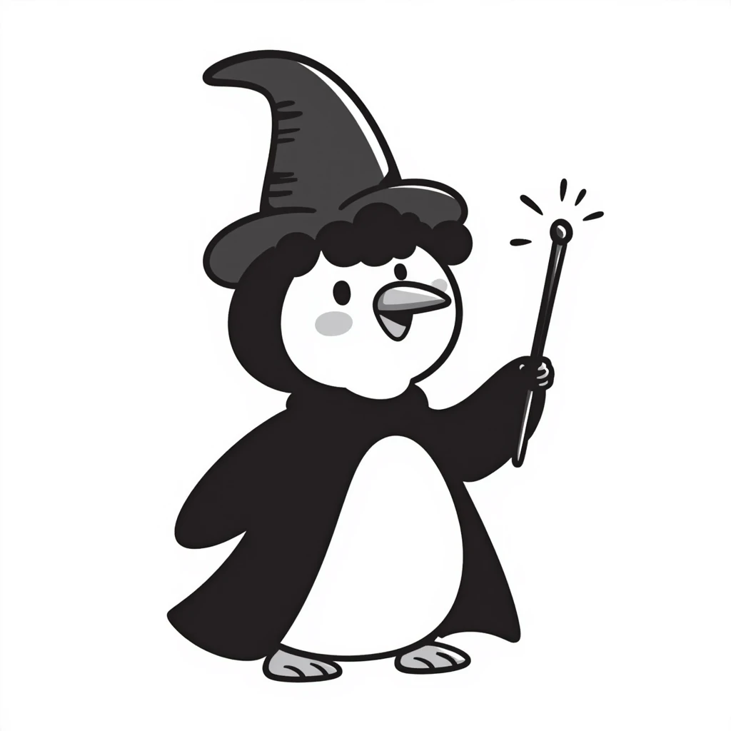 penguin wizard with a cape and wand emoji