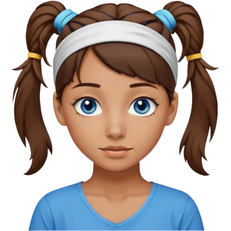 A girl with a messy ponytail, she’s tanned blue eyes and brown hair with a headband on emoji