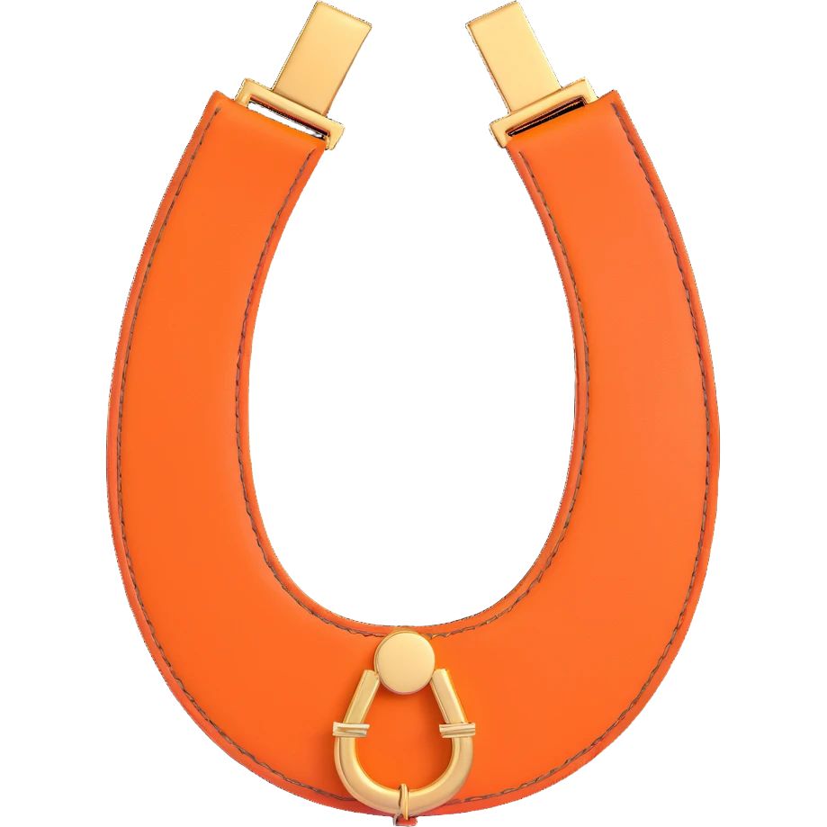 horseshoe, 3D, Hermès orange leather, gold accents, luxury, no text emoji