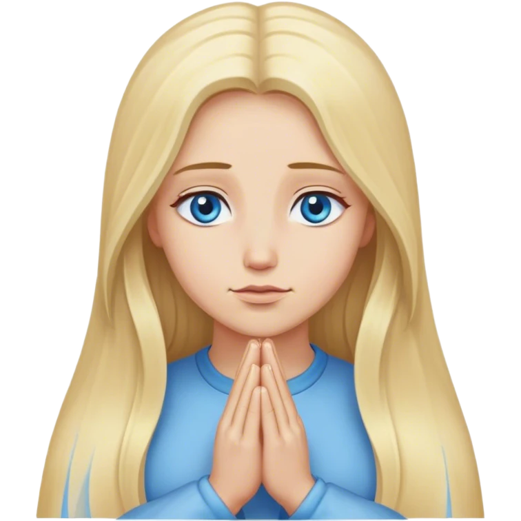 Cinematic realistic blonde with long hair, blue eyes prays emoji