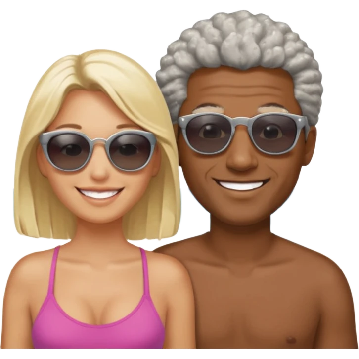 Black man salt n pepper hair with younger blonde  both smiling on beach  emoji