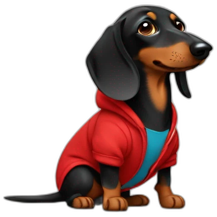 Black dachshund barking in red hoodie emoji