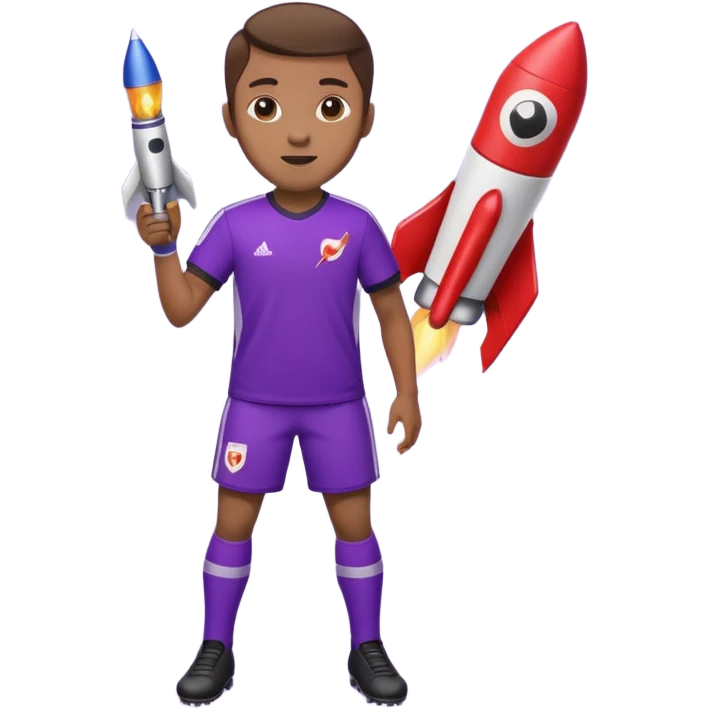 Soccer player in purple kit holding a rocket emoji