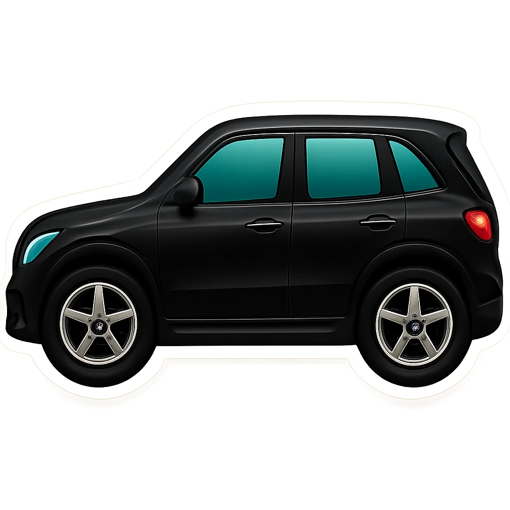 Edit the Mercedes GLE SUV to show it in a pure side view with only the side visible, no front or rear. Maintain the cute, compact emoji style with glossy black paint and blue-tinted windows. Keep the rounded, soft features and no background. emoji