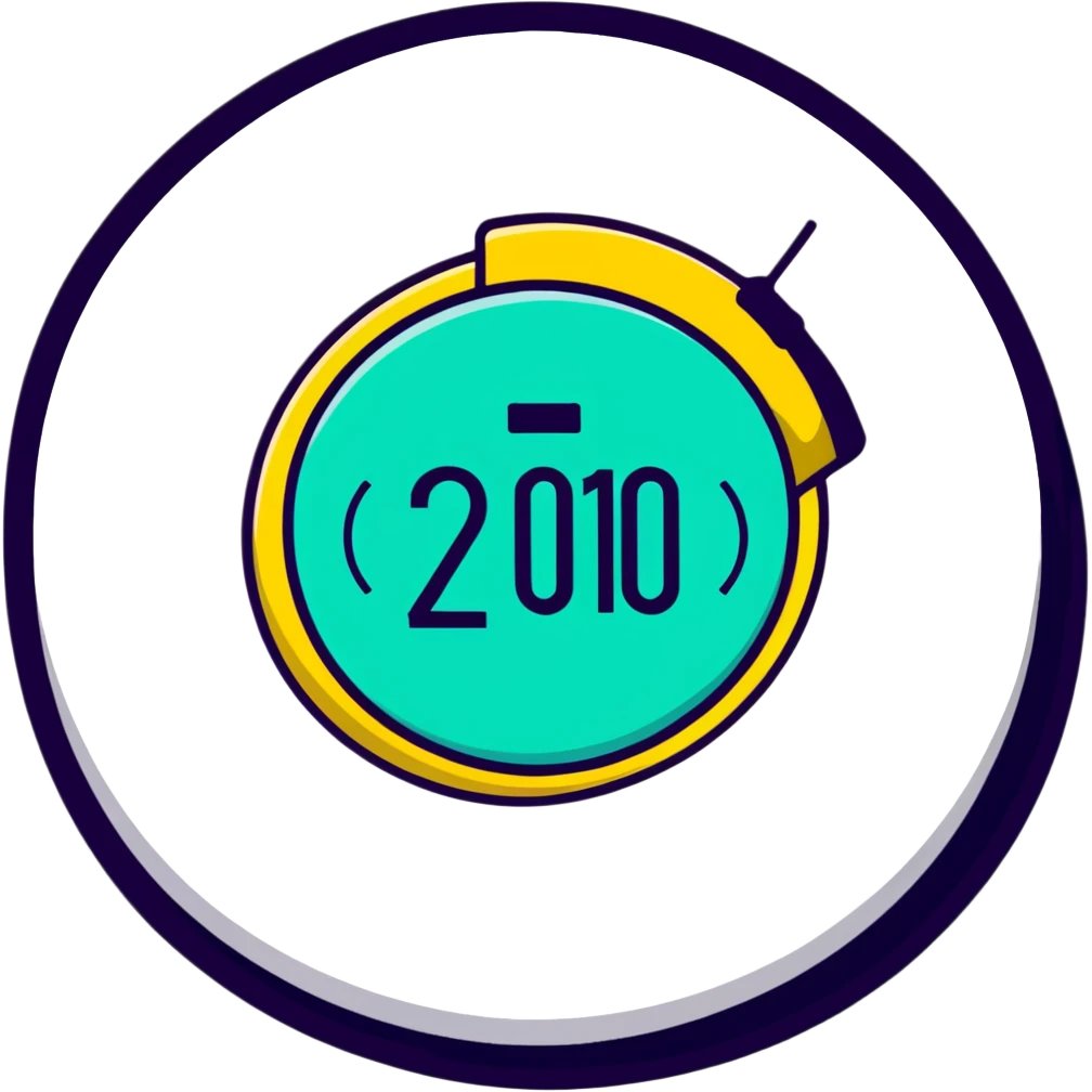 Circular music badge with "2010" text prominently displayed and smartphone emoji