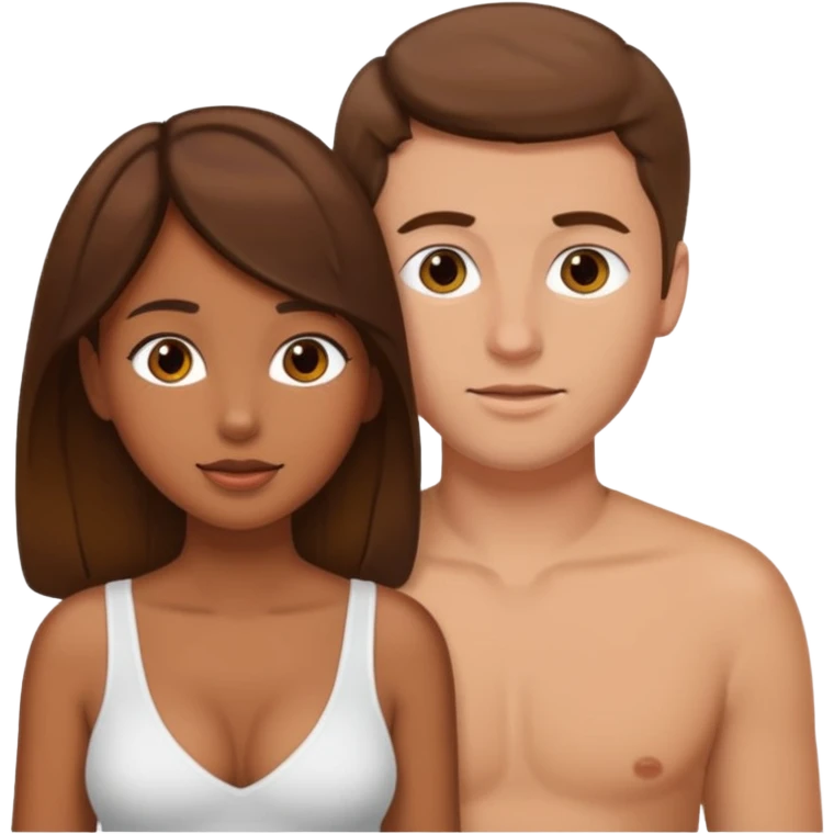 sex sticker, brown girl white guy with brown hair having sex emoji