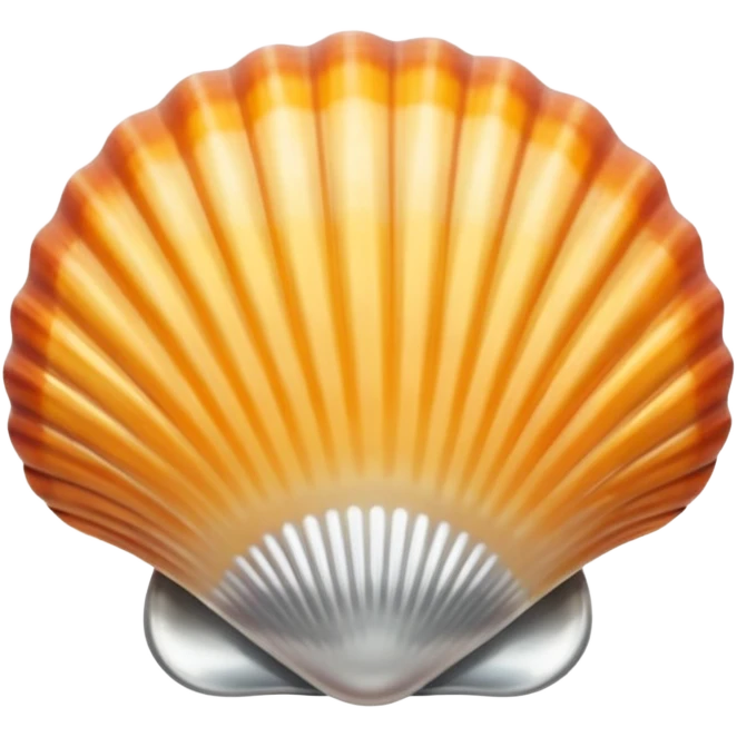 A seashell emoji made of polished silver chrome, smooth curved surface, reflective metallic highlights, elegant minimal design, iOS emoji style, centered, clean white background, soft lighting emoji