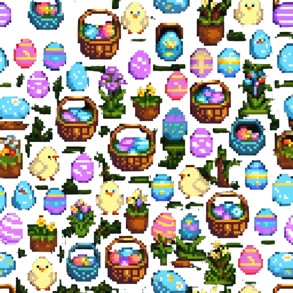 Easter egg hunt scene with basket and hidden eggs emoji
