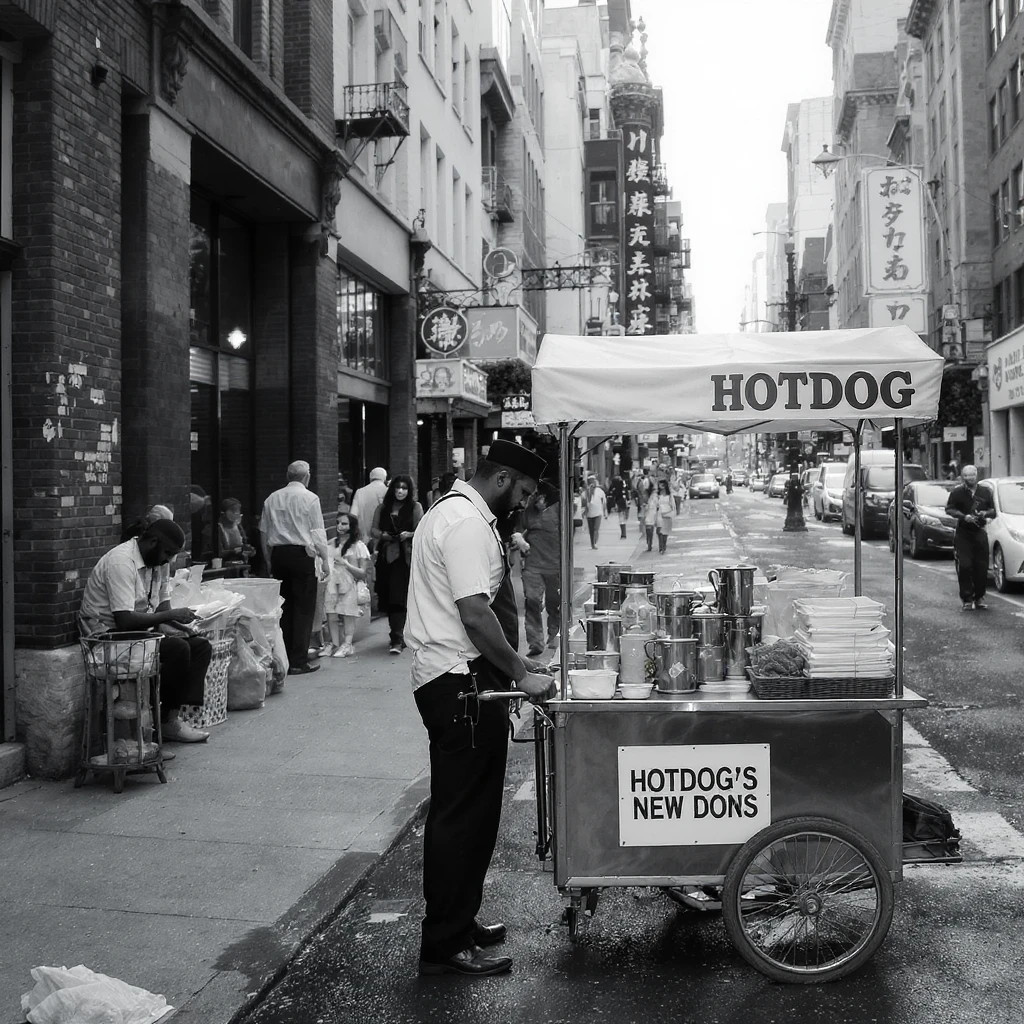 hotdog seller in New York with cart emoji