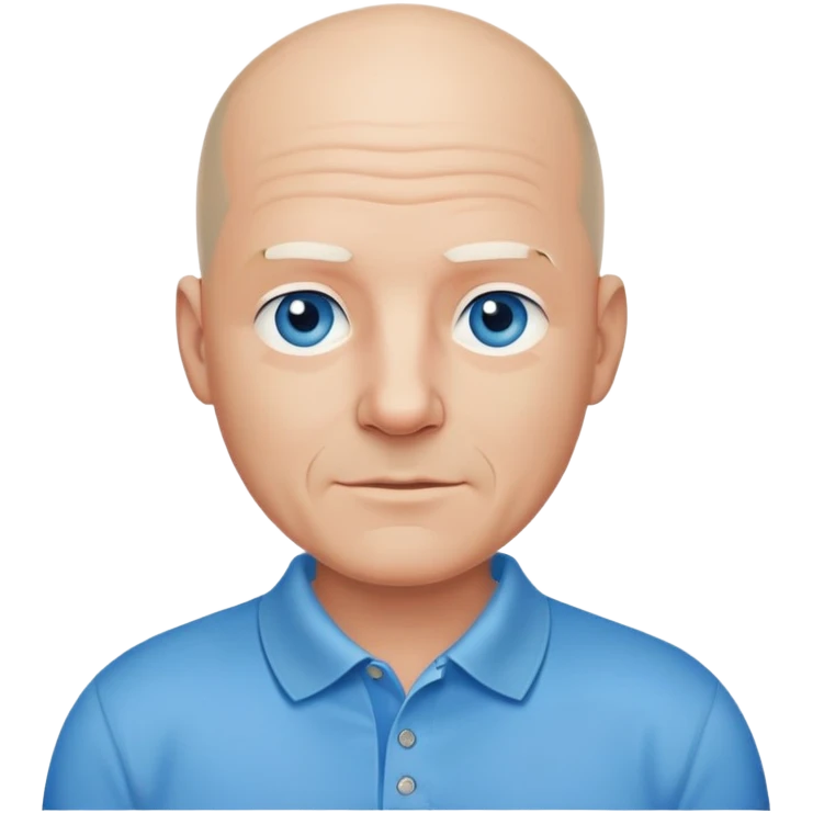 bald man, face and neck, blue eyes, kind face, polo shirt in his 60's emoji