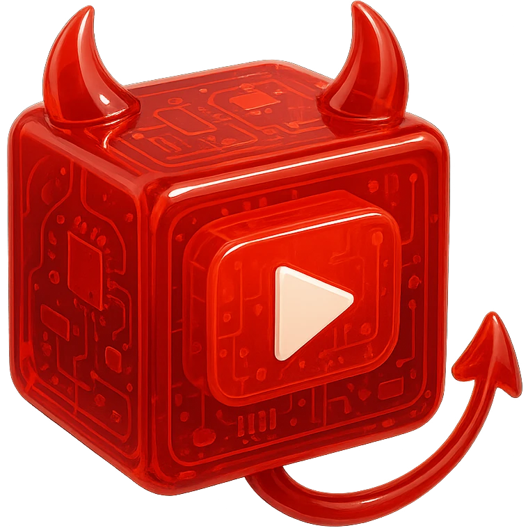 red YouTube button logo inside the devil box emoji