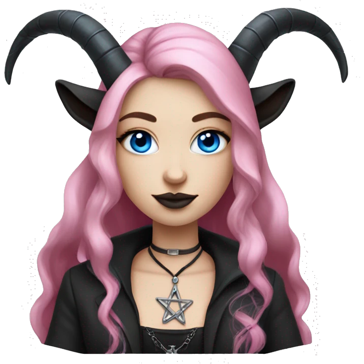 gothic pink female with goat horns blue eyes pentagram emoji