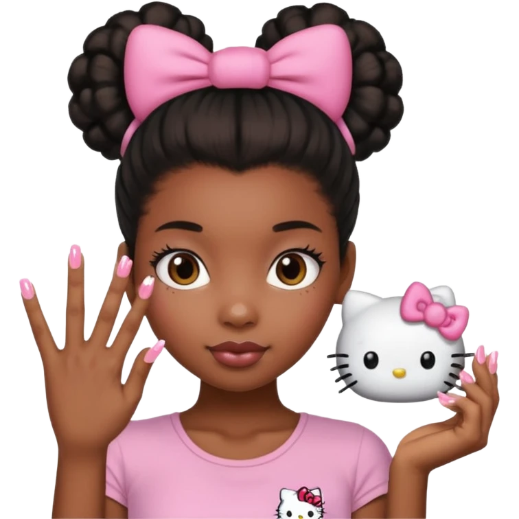 a black girl with big puff ponytail and hello kitty nails emoji