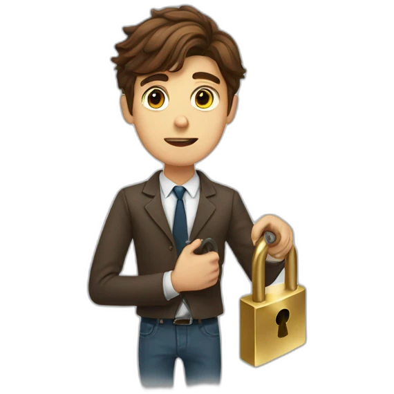 Classy young man brown-haired struggling to get a key into a lock emoji