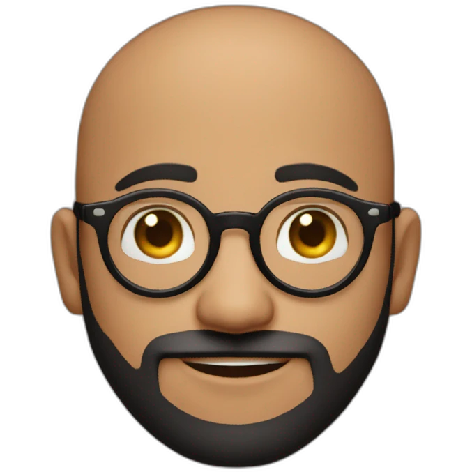 indian guy with round glasses with fair skin with straight hair with round fully circular glasses black eyes black hair with very short beard emoji