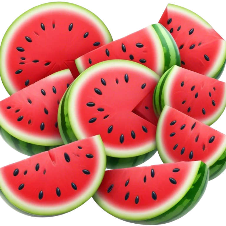 Cinematic juicy watermelon, thick slices revealing vibrant red interior, glossy and glistening with tiny black seeds, fresh and refreshing, soft glowing background, summer vibes. emoji