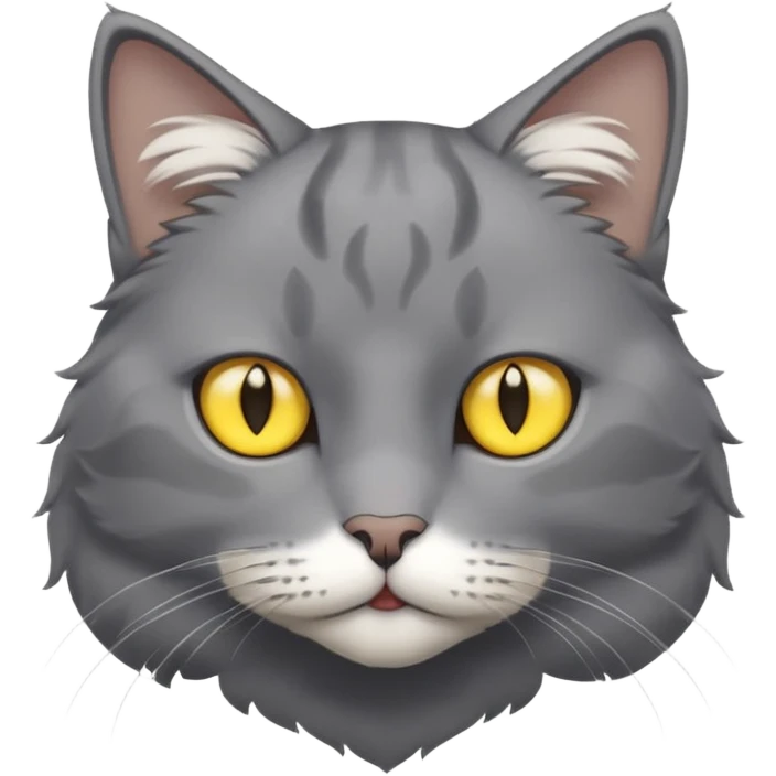 A gray cat with yellow eyes named max he is very cute and has a white spot on his neck he is a boy emoji