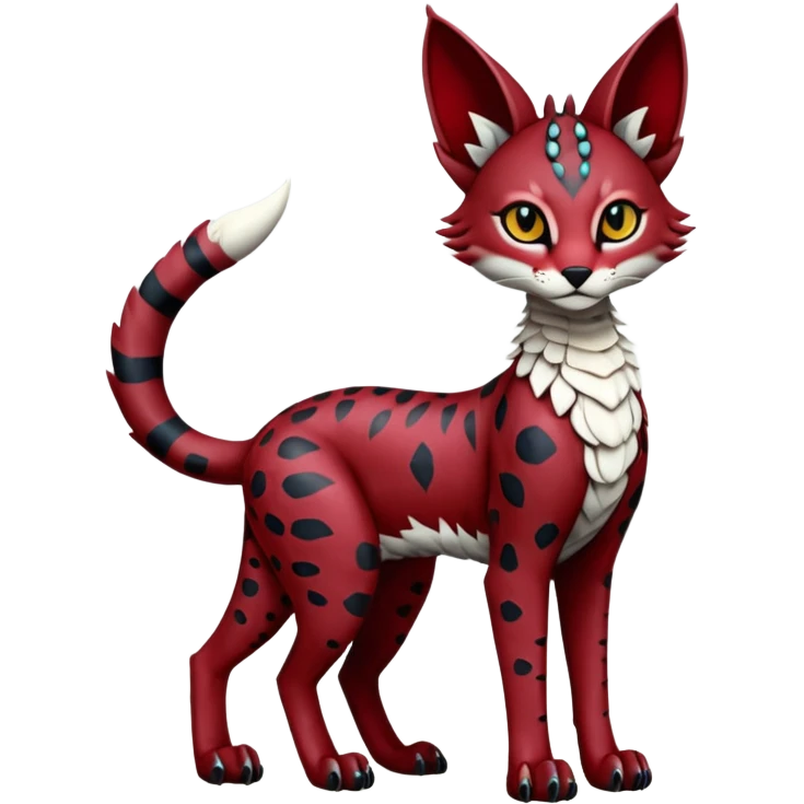 Epic complex knightly divine glorious futuristic detailed dark dusky gloomy deep gothic red, realistic Fakémon-Sprigatito-Floragato-Meowscarada-Trico-Sergal-Serval-Vernid-creature (full body) emoji