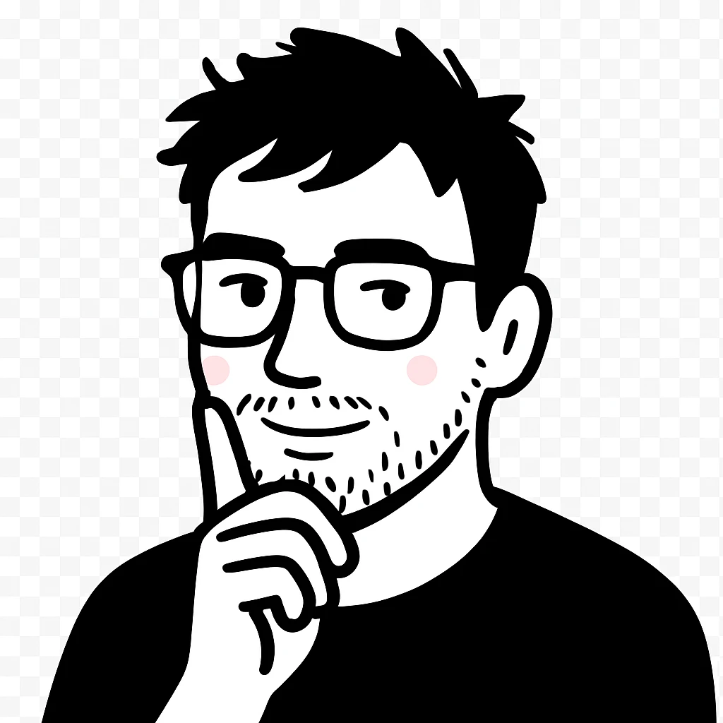 A man with glasses, messy tousled hair, and a short fine beard, with a thoughtful expression and warm eyes emoji