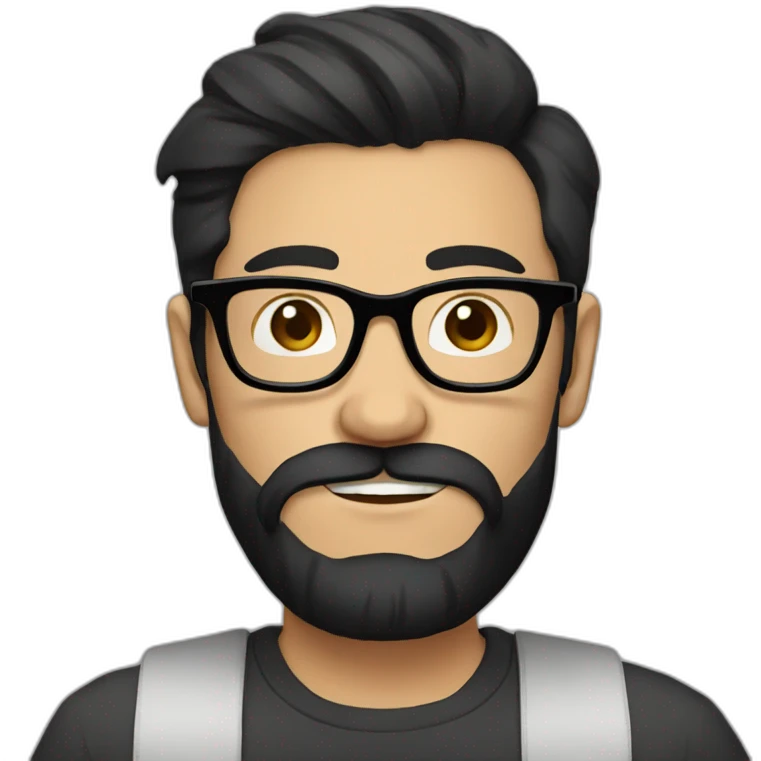 Hipster with black hair, beard and glasses drinking cappuccino   emoji