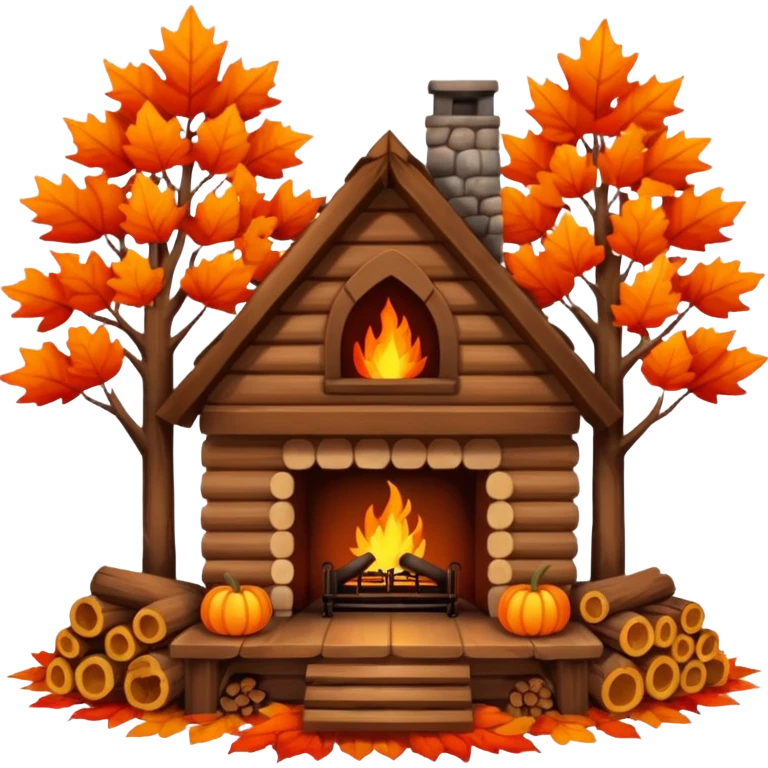🏡🍁🔥 Cozy cabin with fireplace in autumn emoji