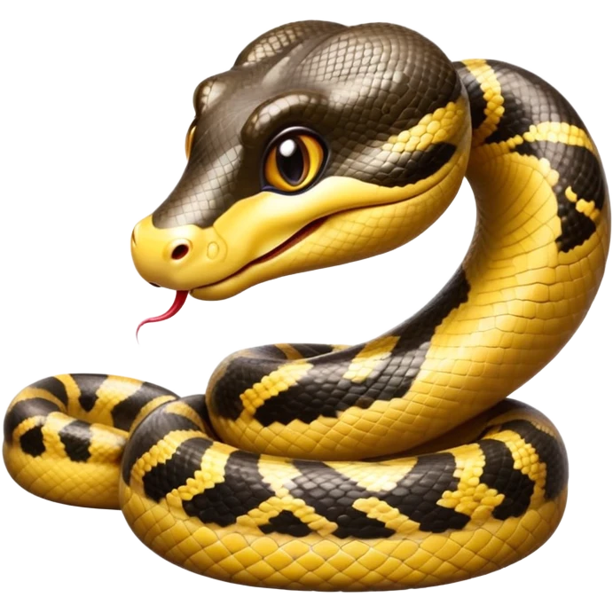 cinematic-cute-anaconda-portrait standing-emoji,-head-tilted-playfully-and-inquisitively,-with-a-sleek,-shimmering-body-adorned-with-detailed-scale-sriped patterns-and-round,-sparkling-eyes-full-of-wonder,-simplified-yet-irresistibly-adorable-features emoji