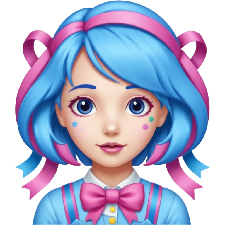 candy girl from candyland very long blue pink mixed candy hair with ribbon and  emoji