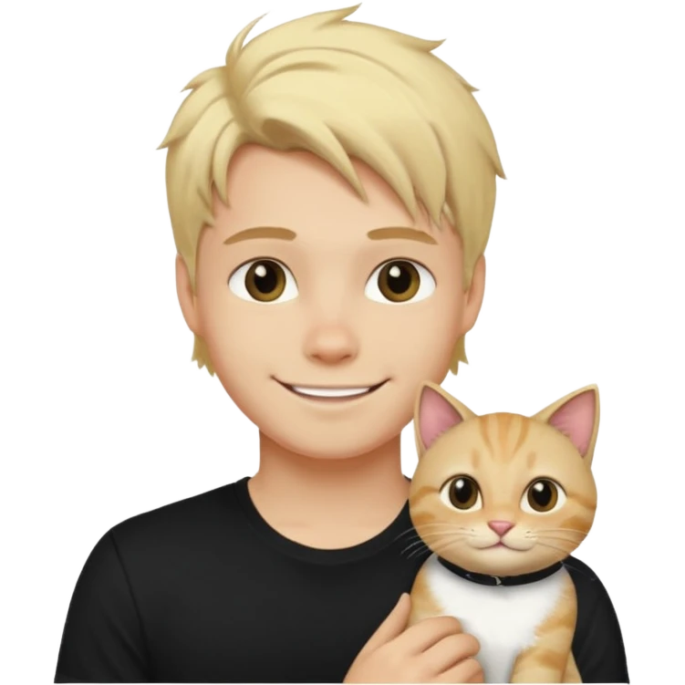 sexy boy with blond rozcuchanými hair and black t-shirt with cat  emoji