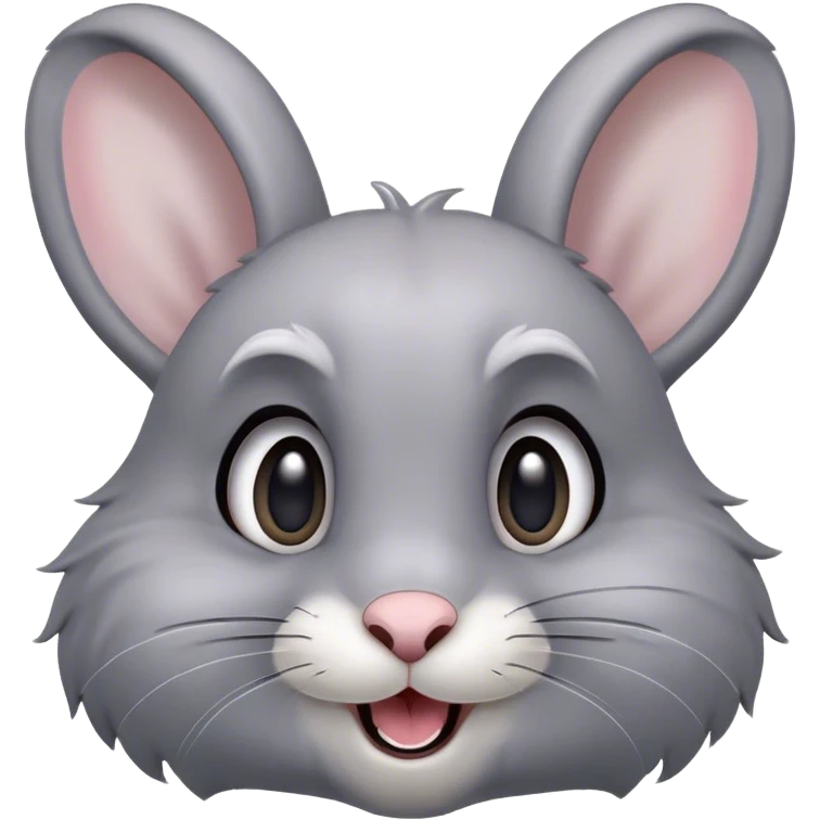 Cinematic Comical Grey Rabbit Portrait Emoji, Head tilted dramatically with an exaggeratedly amused expression, featuring a striking grey fur with subtle textures, wide, expressive grey eyes filled with playful disbelief, Simplified yet hilariously expressive features, highly detailed, glowing with a slightly sassy glow, high shine, dramatic yet playful, stylized with an air of cheeky mischief, bright and endearing, soft glowing outline, capturing the essence of a spirited and over-the-top bunny, so meme-worthy it feels like it could side-eye its way into internet fame instantly! emoji