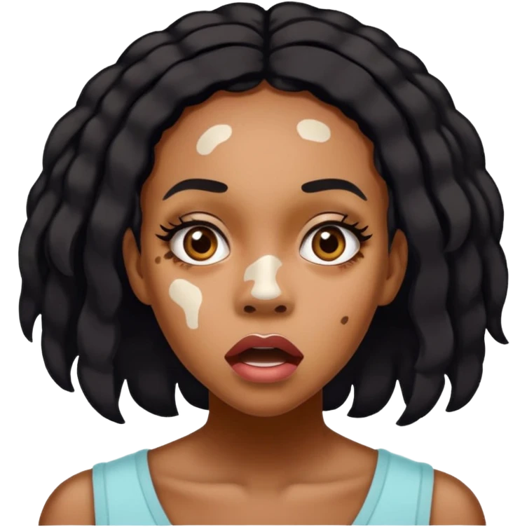 Emoji of a very shocked black female with vitiligo (alot of vitiligo patches) emoji