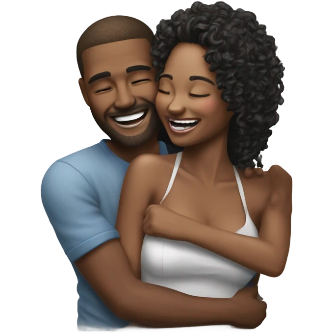 Hyper Realistic beautiful model couple hug and laugh  emoji
