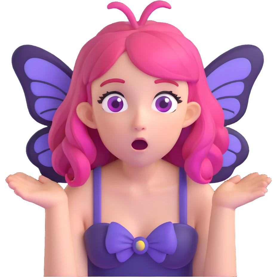 white girl with purple and pink hair, shocked fairy expression emoji