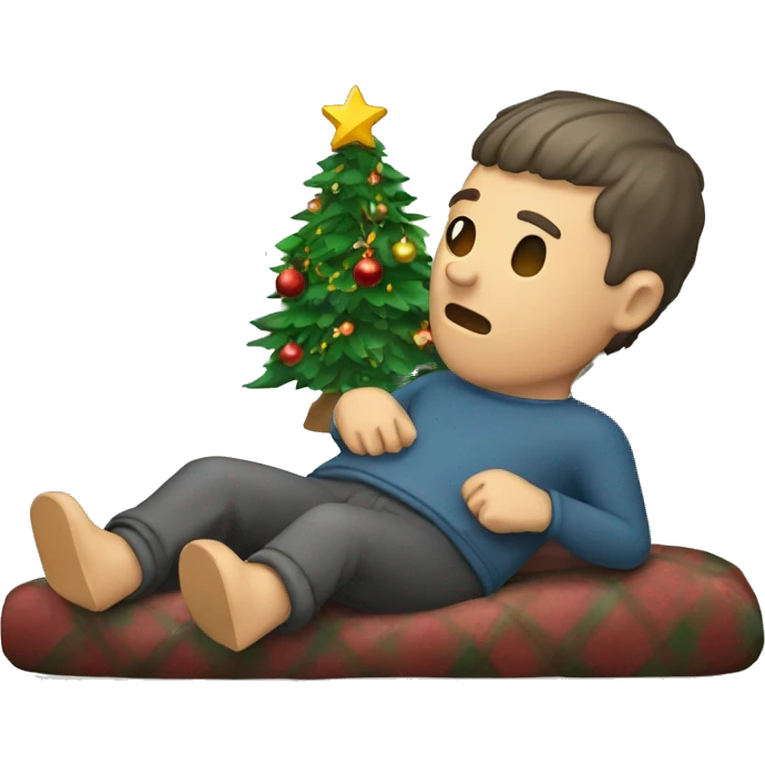 man laying under christmas tree emoji