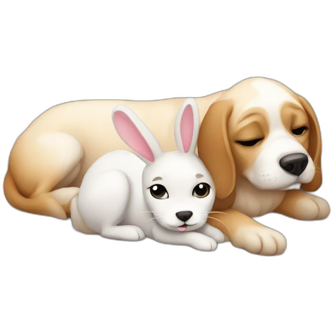 Dog laying with bunny emoji