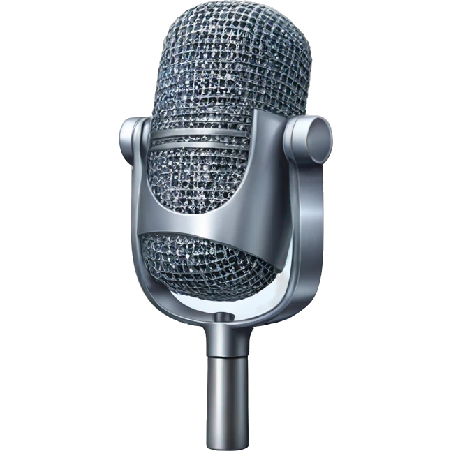 Realistic isolated gradient silver holographic microphone sparkles emoji