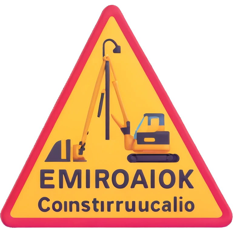 construction sign with 'em construção' text, animated effect, lights or tools suggesting movement emoji
