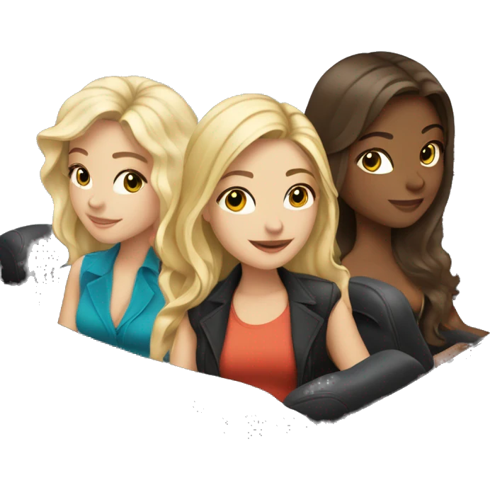 3 girls in a expensive car , one blonde girl , one brunette with wavy hair and one brunette with straight hair emoji