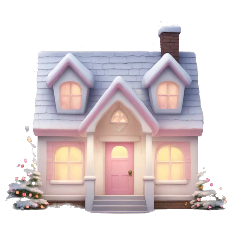 Cute white and light pink house with Christmas lights emoji