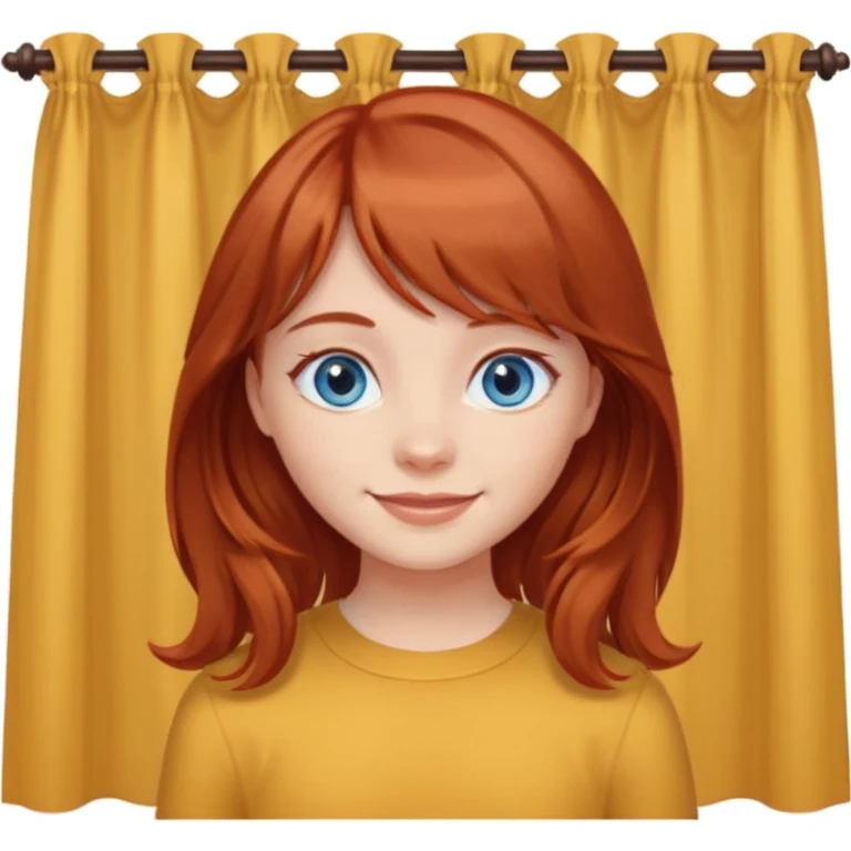 Girl with blue eyes brownish red hair and curtain bangs  emoji