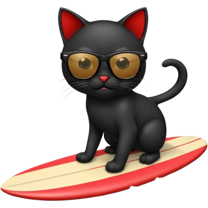 a bad kitty on the waves. make the cat look devlishish with a pair of black ray bans wayfers on. surfing  emoji