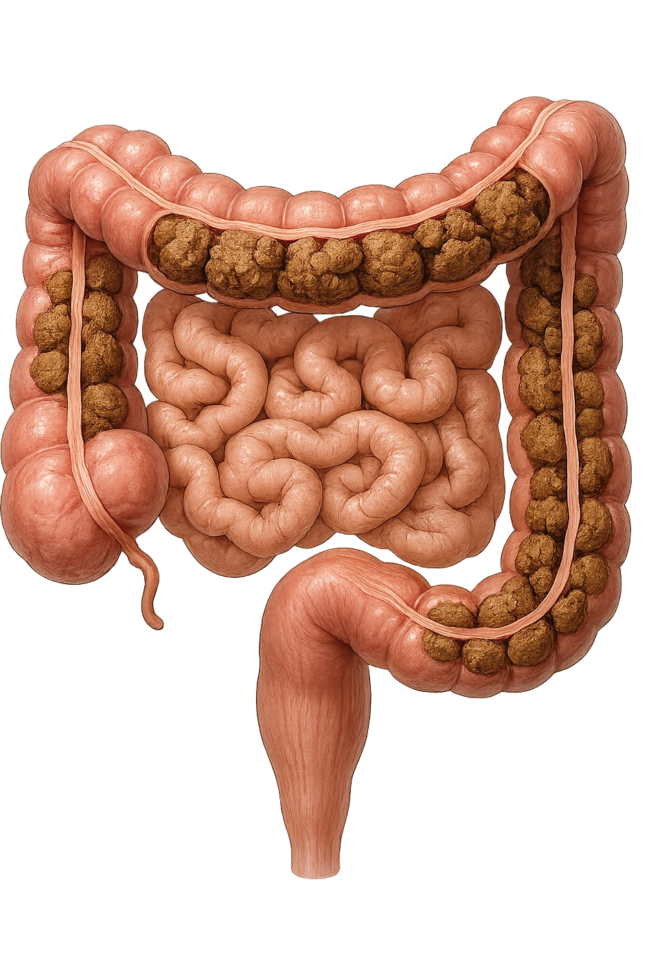 intestino umano anatomico con colon pieno di feci spezzettate, iperrealistica 4k emoji