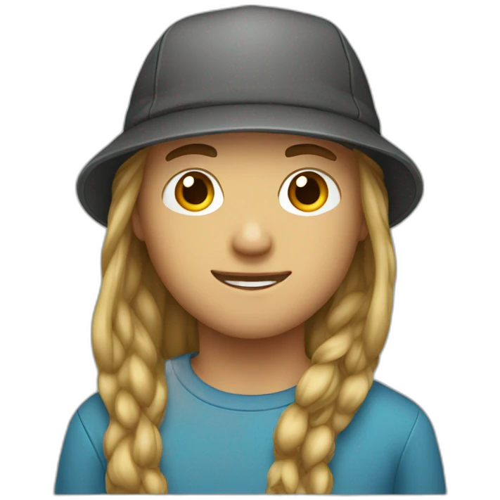 Teenager boy with long hair and a cap emoji