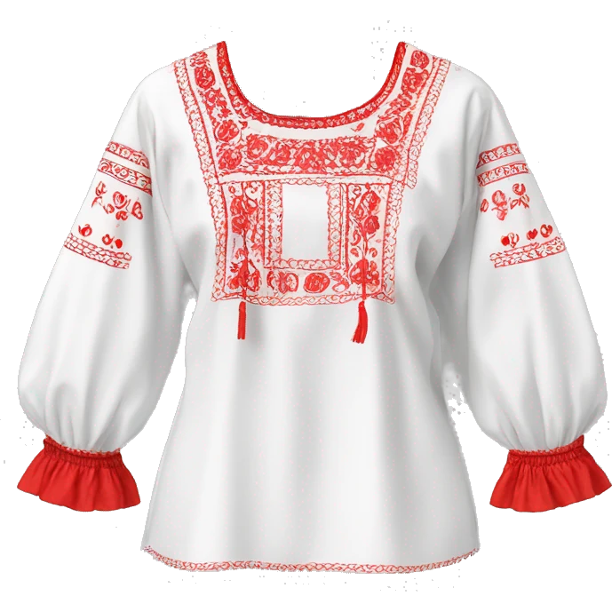  Blouse vyshyvanka, white with red embodiary on sleeves emoji