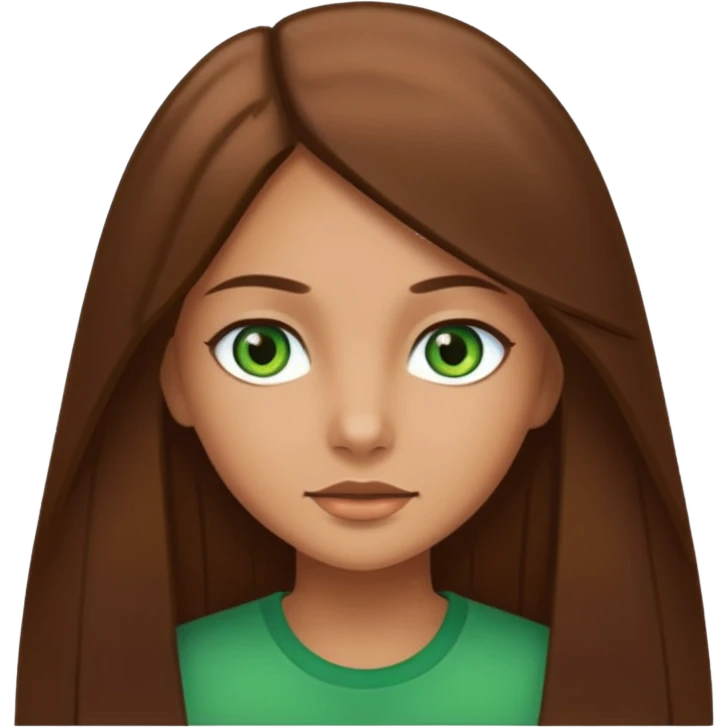Tan girl emoji with straight long brown hair and green eyes emoji