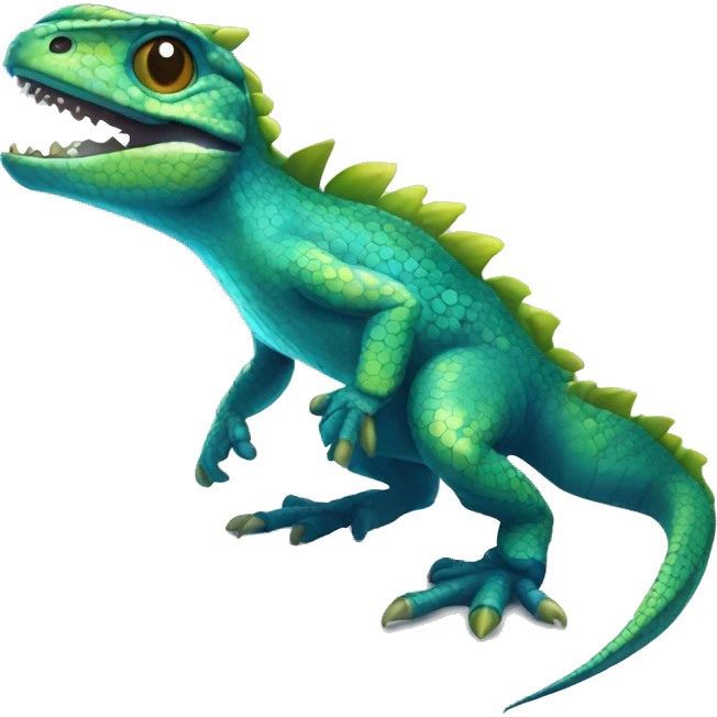 Cyan Shiny Lizard-Reptile-Raptor-Fakémon with dark-blue patterns Full Body emoji