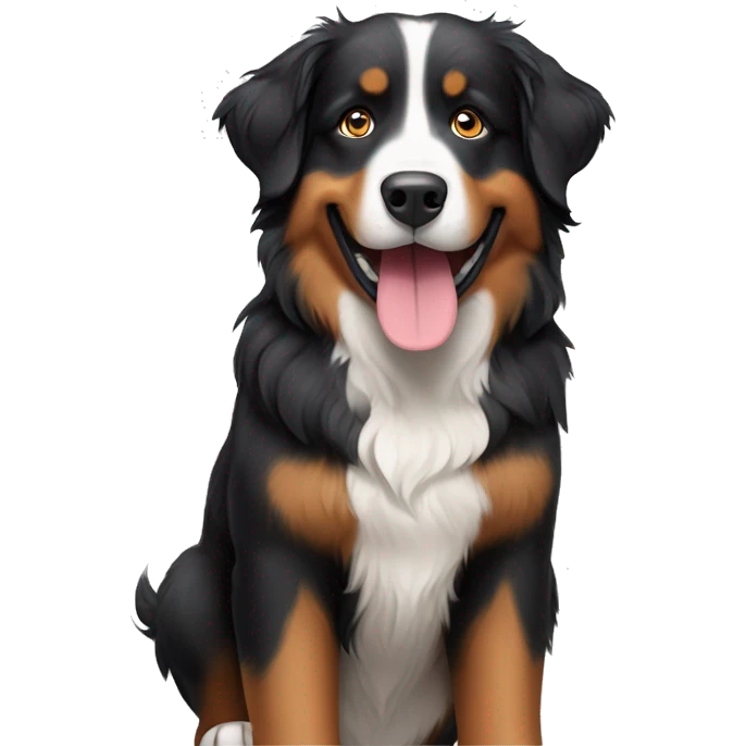 happy bernese mountain dog / australian shepherd mix (slim posture, blue eyes) emoji